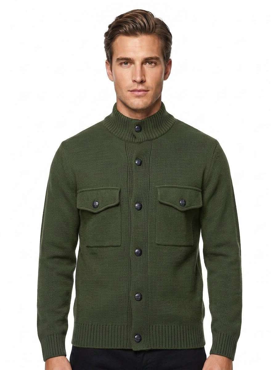 MU64 Cardigan Giacca Uomo in Maglia con Tasche Frontali