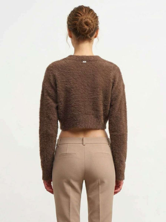 Cardigan Cropped "Cacao" con Bottone Gioiello
