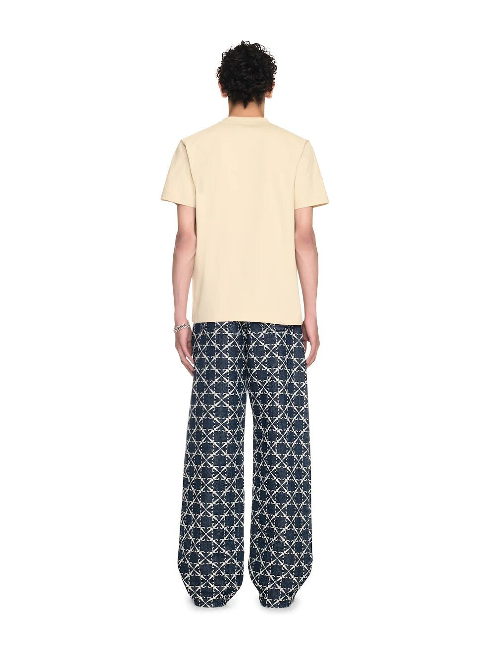 OFF-WHITE T-shirt slim beige con logo floccato e motivo arrow