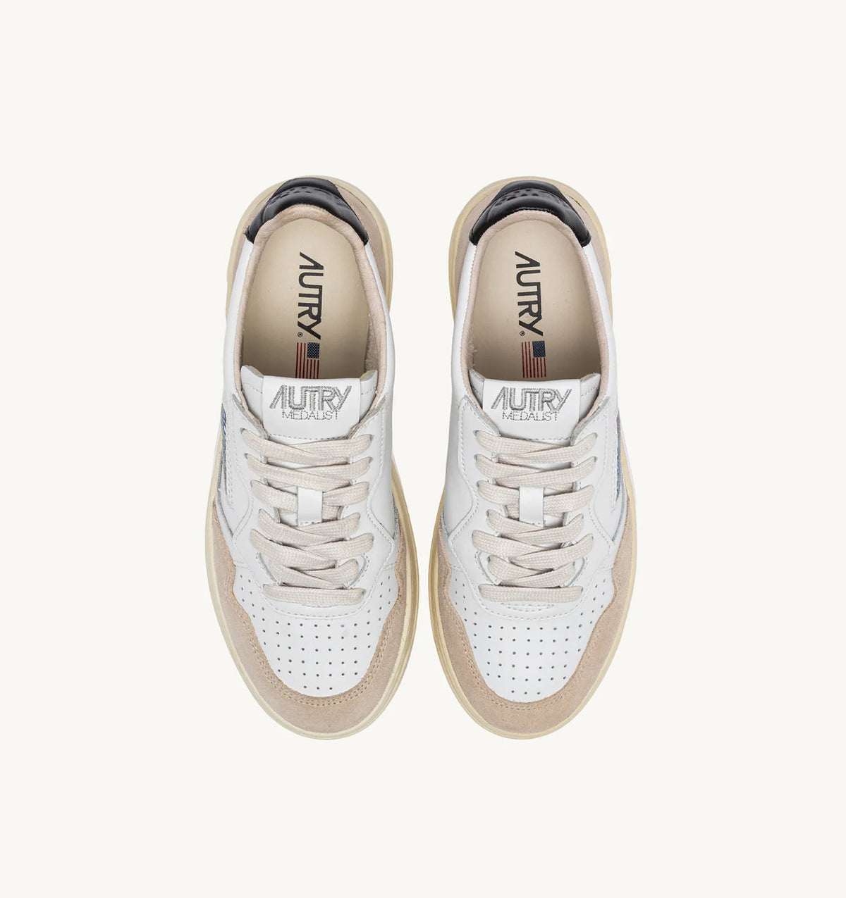 AUTRY SNEAKERS MEDALIST LOW IN PELLE BIANCA E NERA E SUEDE BEIGE