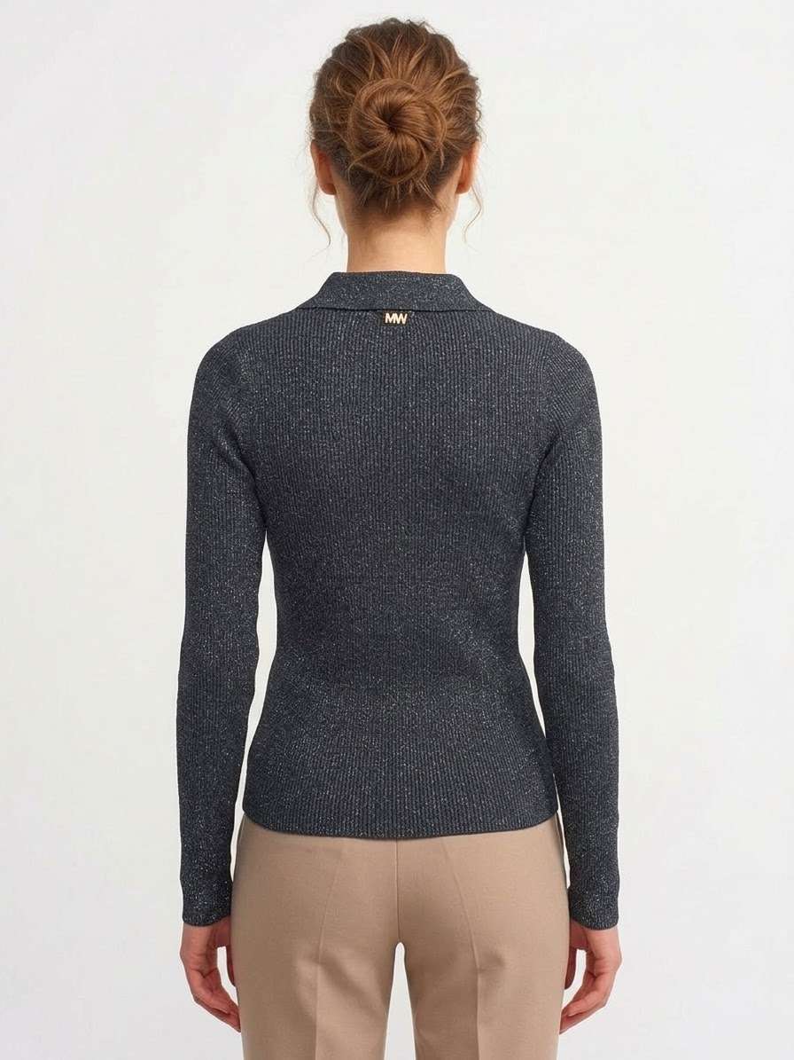 Polo in Maglia a Costine con Lurex
