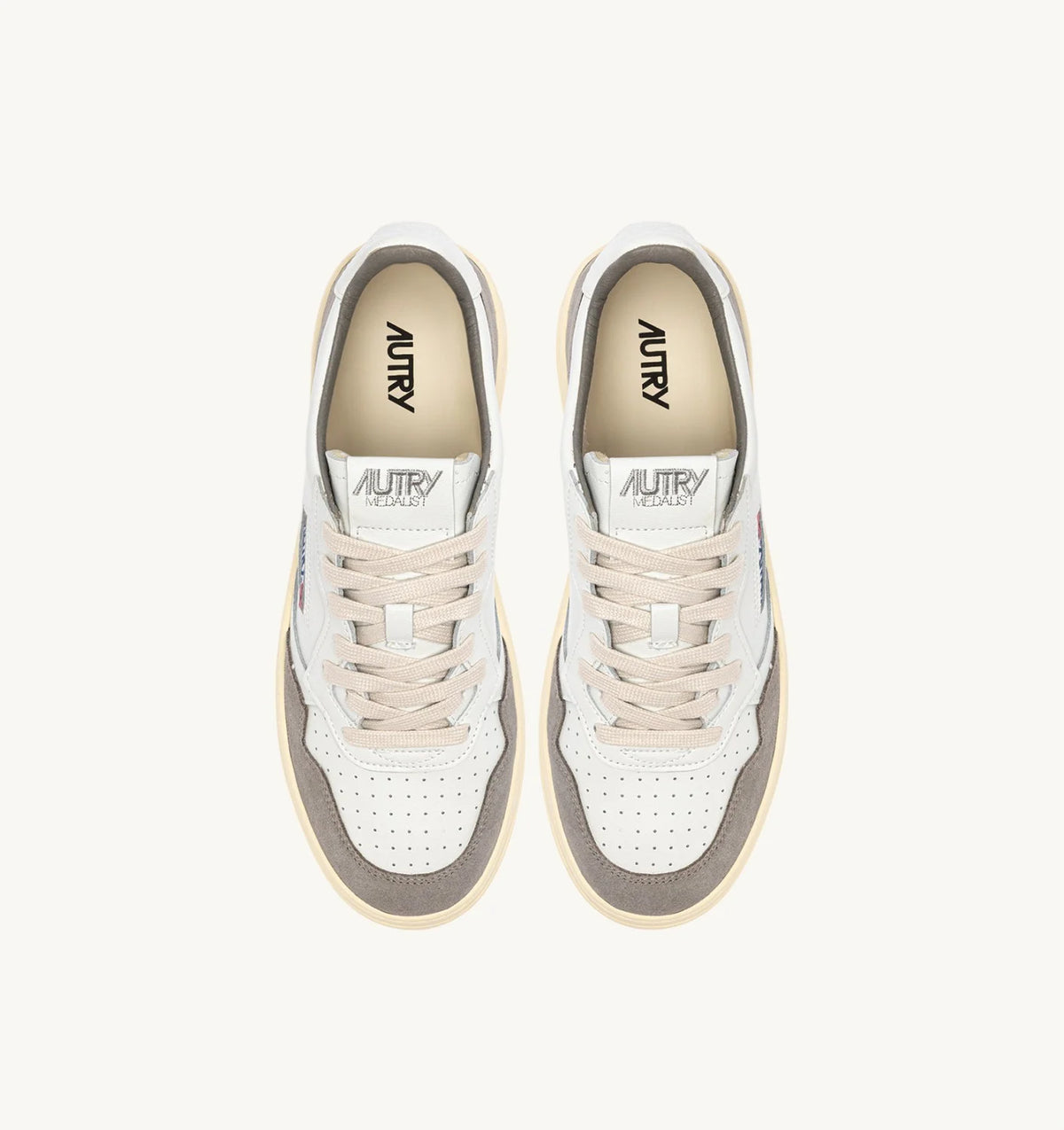 AUTRY SNEAKERS MEDALIST LOW IN PELLE BIANCA E SUEDE CEMENTO