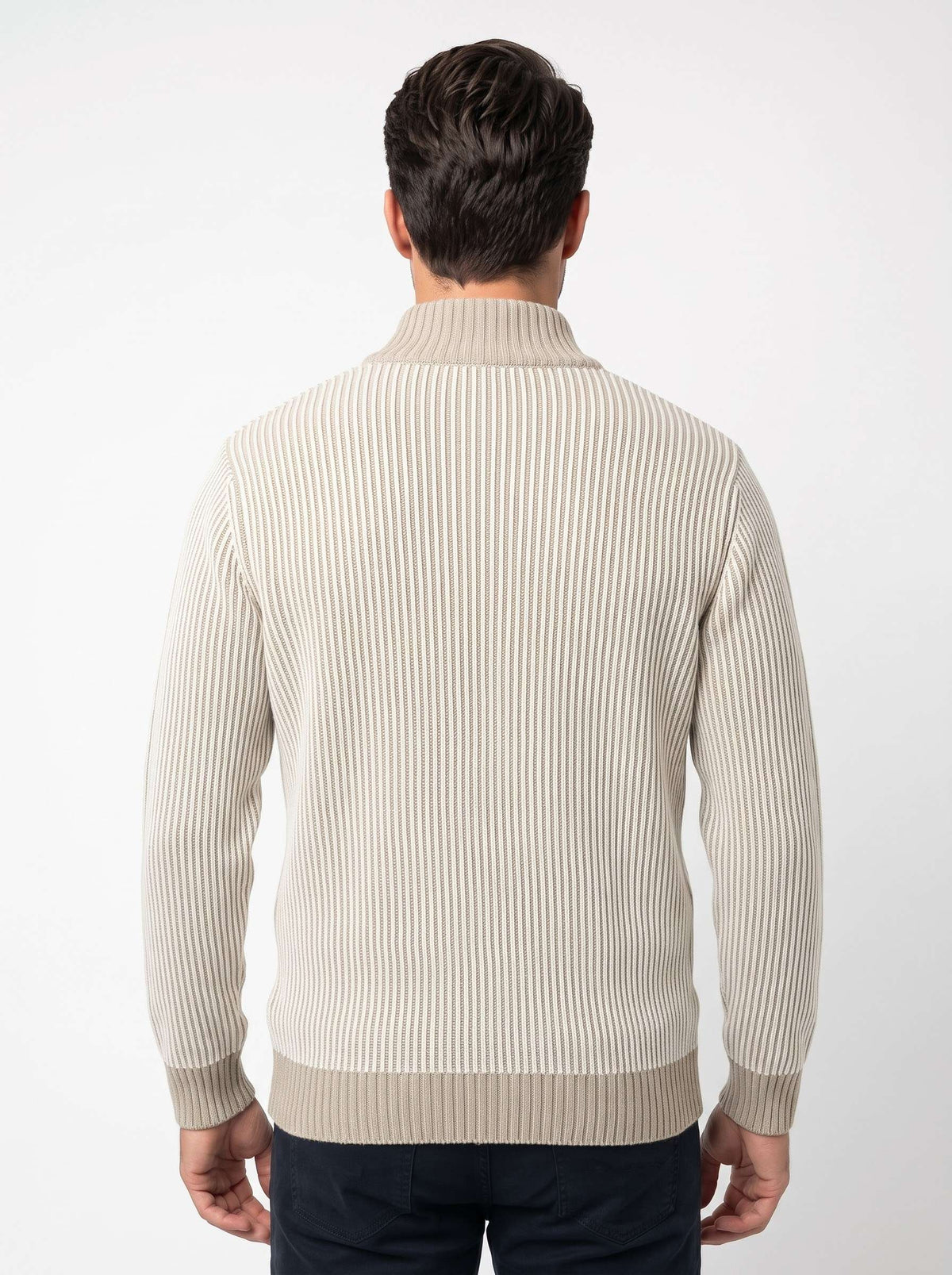 Cardigan Uomo a Coste Bicolore con Collo Alto