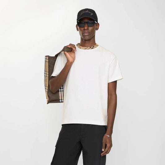 Burberry T-shirt in cotone con finiture Check