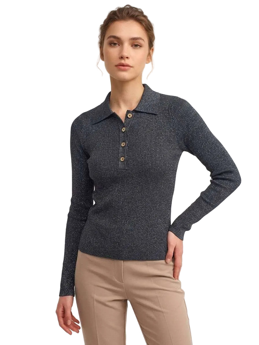 Polo in Maglia a Costine con Lurex