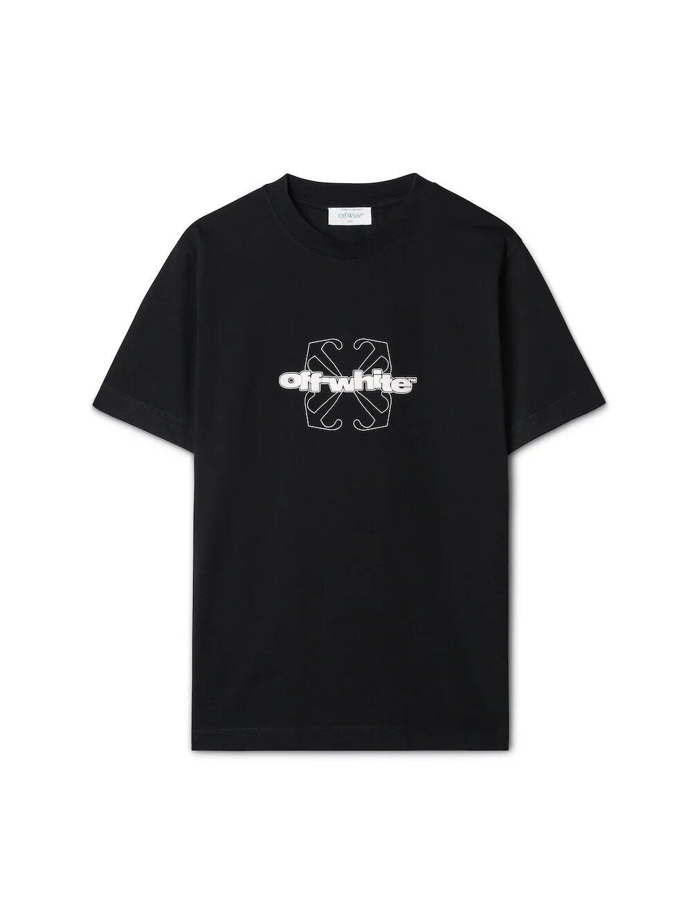 OFF-WHITE T-shirt slim nera con logo floccato e motivo arrow