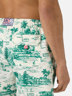 SAINT BARTH Costume mare Gustavia con stampa toile de jouy verde