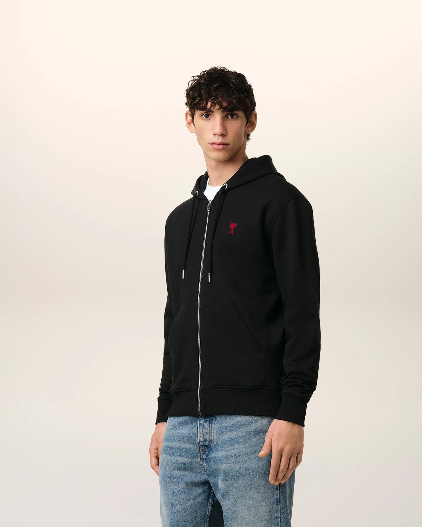 Felpa con cappuccio e zip Ami de Coeur in cotone nero