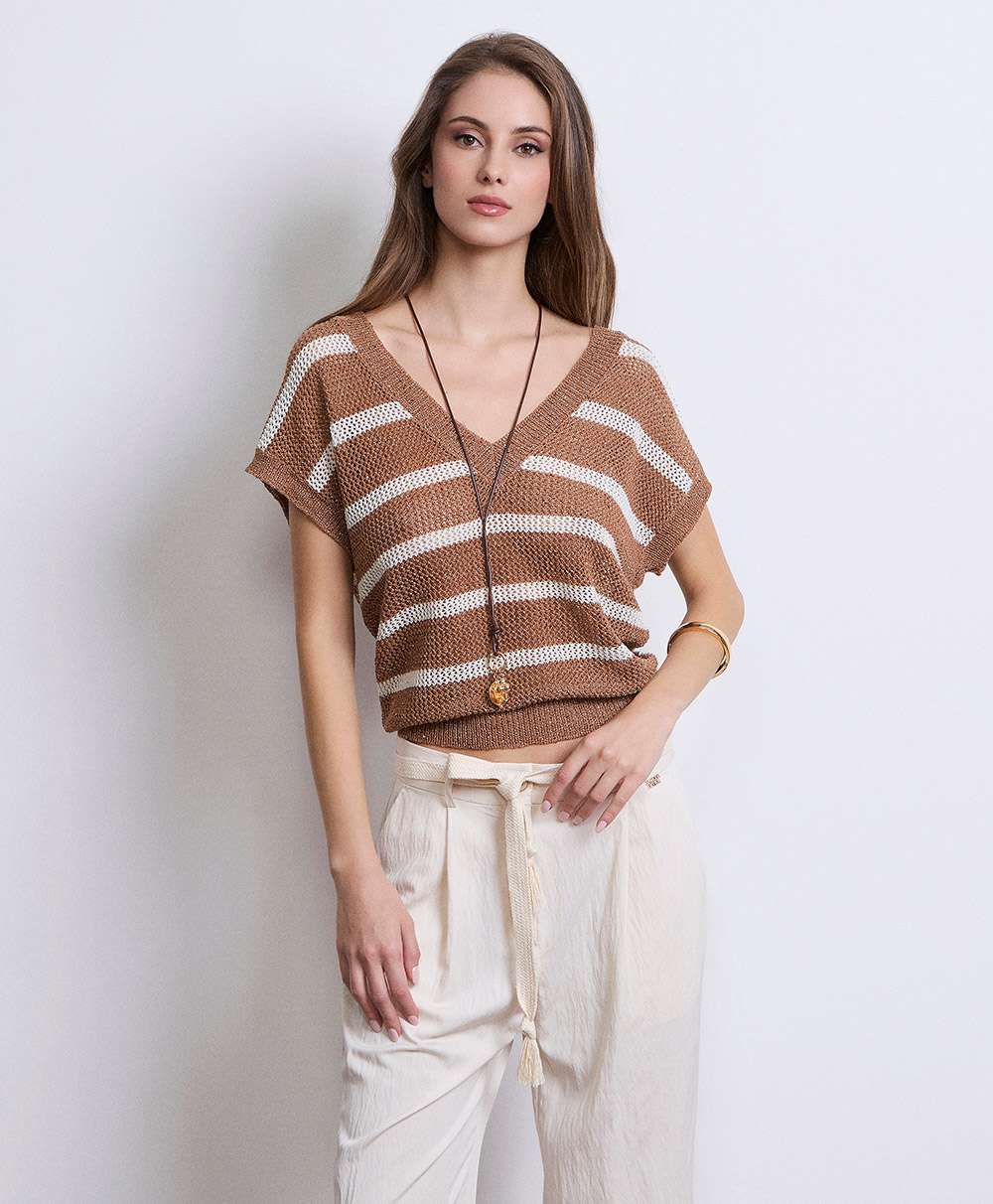 Gilet a righe scollo a v