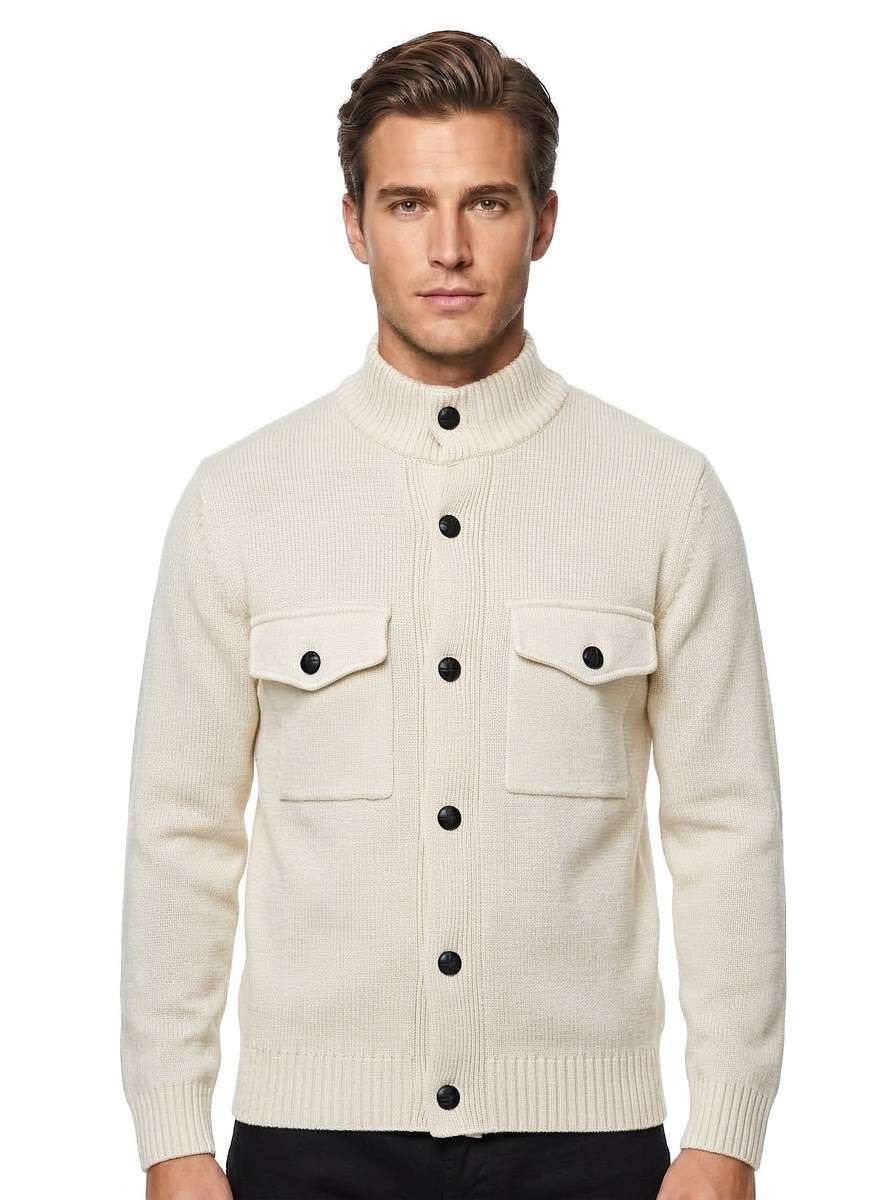 MU64 Cardigan Giacca Uomo in Maglia con Tasche Frontali