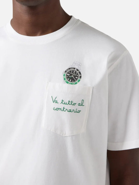 SAINT BARTH T-shirt Austin bianca con orologio e ricamo Va Tutto Al Contrario
