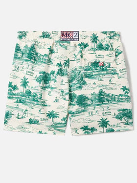 SAINT BARTH Costume mare Gustavia con stampa toile de jouy verde