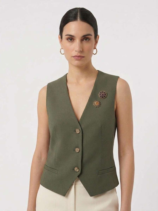 MARKUP Gilet in flanella pettinata con spille decorative