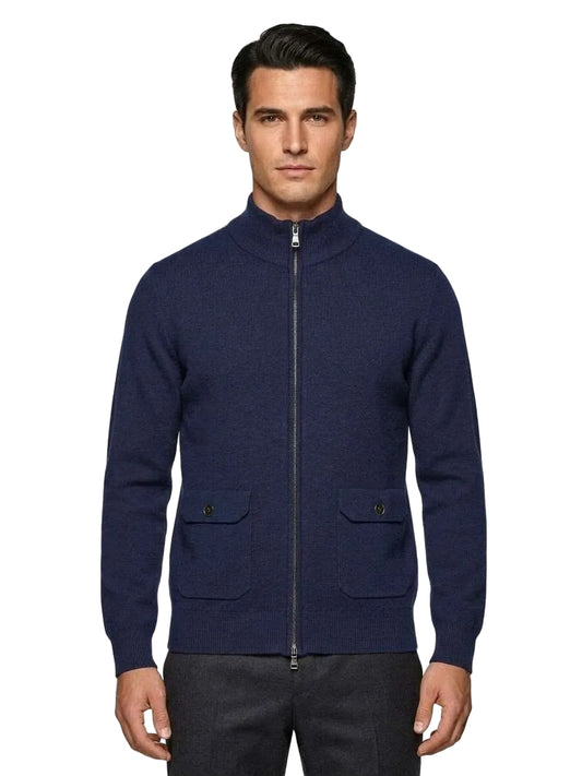 Cardigan Zip Intera in Maglia con Tasche