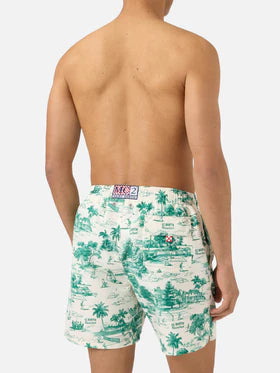 SAINT BARTH Costume mare Gustavia con stampa toile de jouy verde