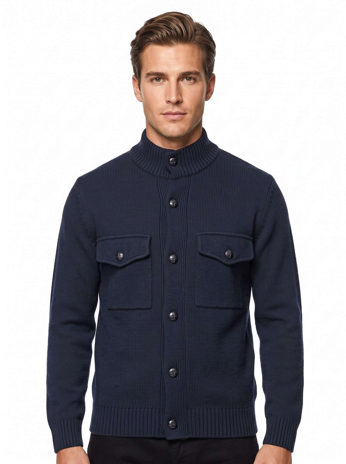 MU64 Cardigan Giacca Uomo in Maglia con Tasche Frontali