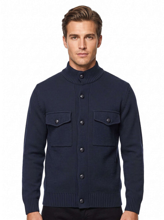 MU64 Cardigan Giacca Uomo in Maglia con Tasche Frontali