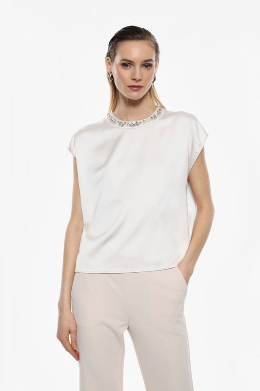 IMPERIAL Top girocollo satinato con perline