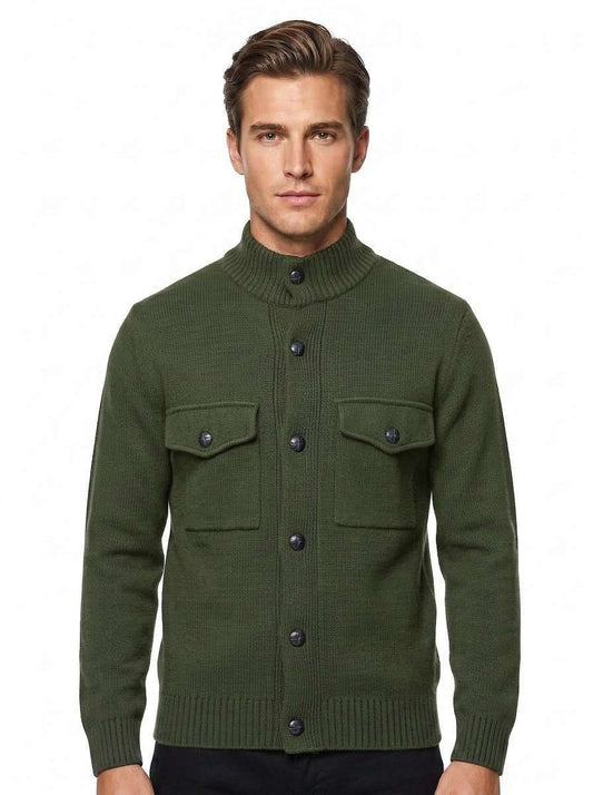 MU64 Cardigan Giacca Uomo in Maglia con Tasche Frontali