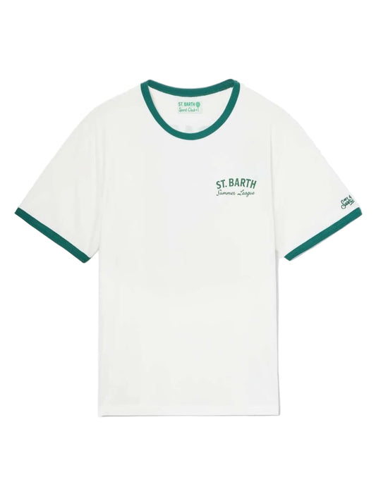 SAINT BARTH T-shirt Dean panna con stampa Tennis League e maxi grafica sul retro