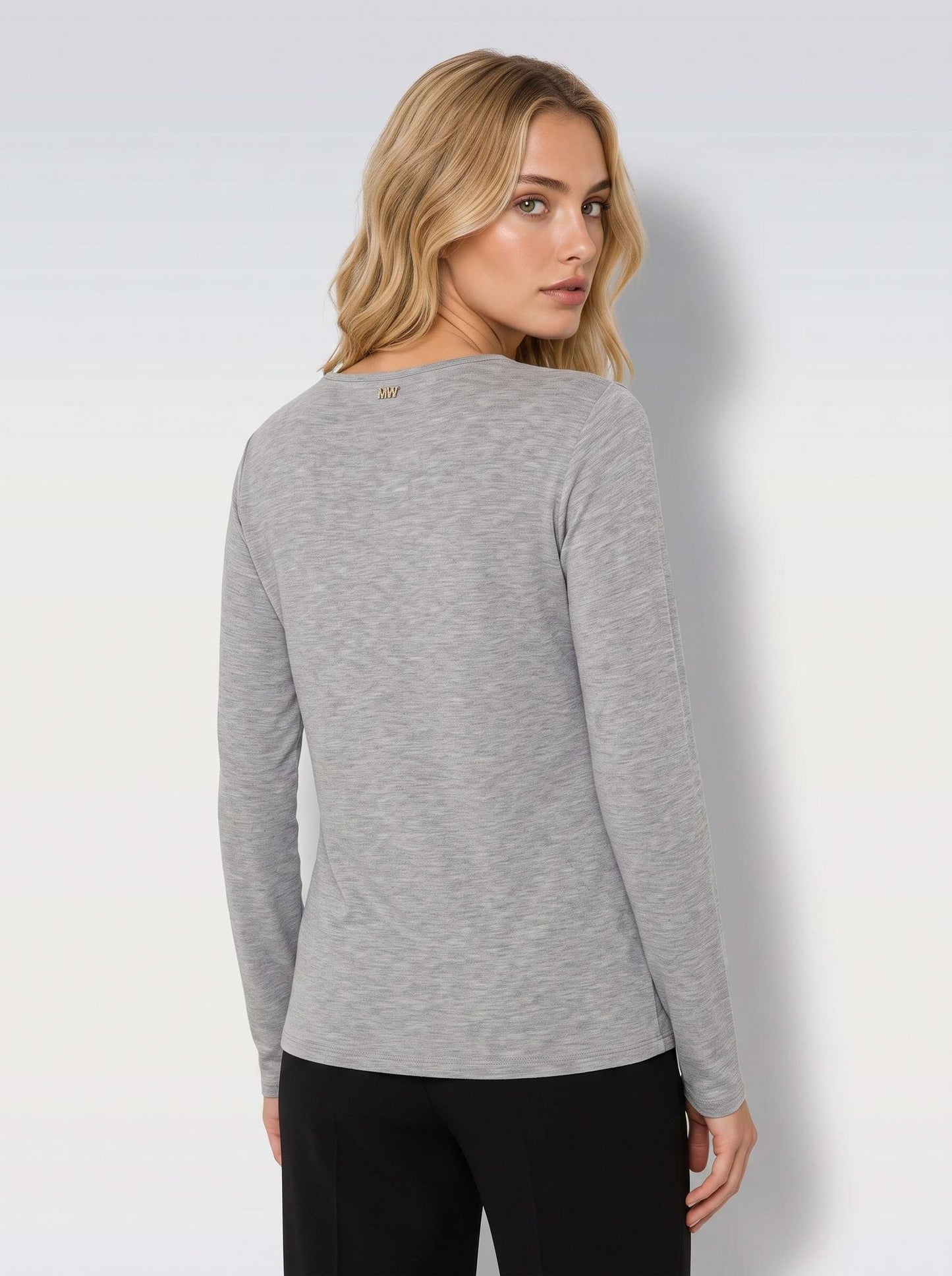 T-shirt girocollo in jersey misto cachemire