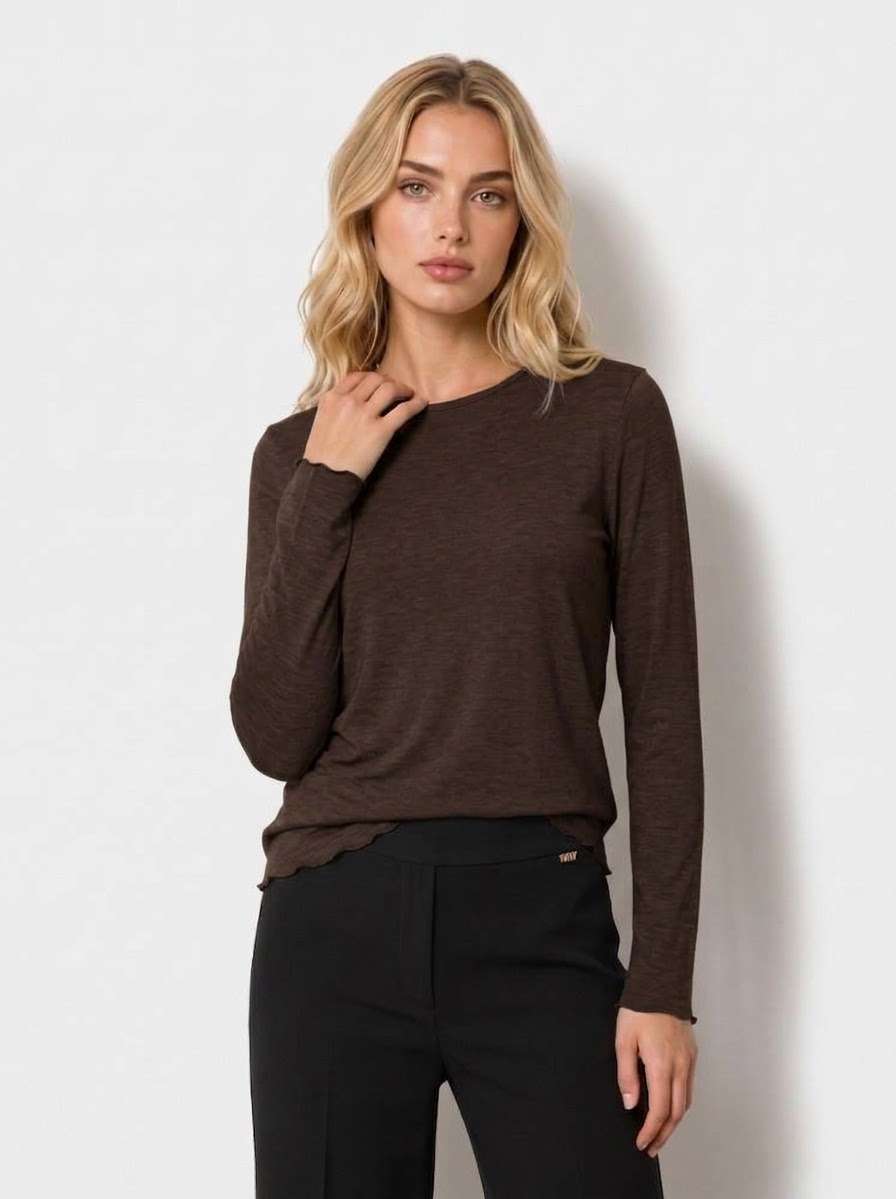 T-shirt girocollo in jersey misto cachemire