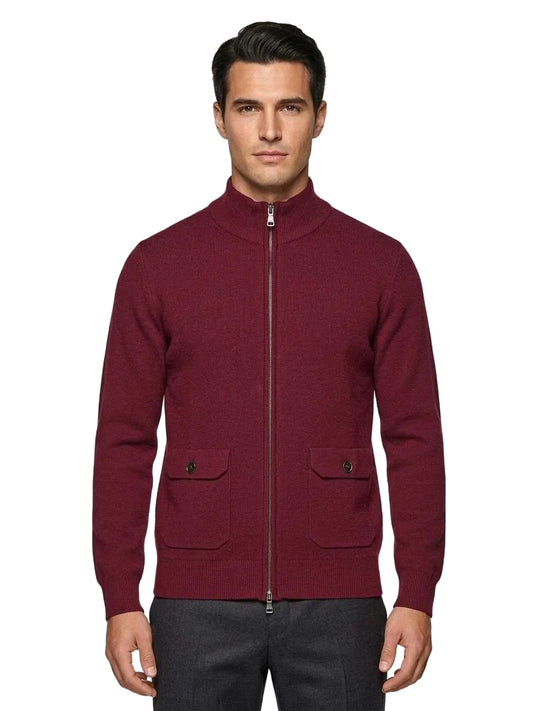 Cardigan Zip Intera in Maglia con Tasche