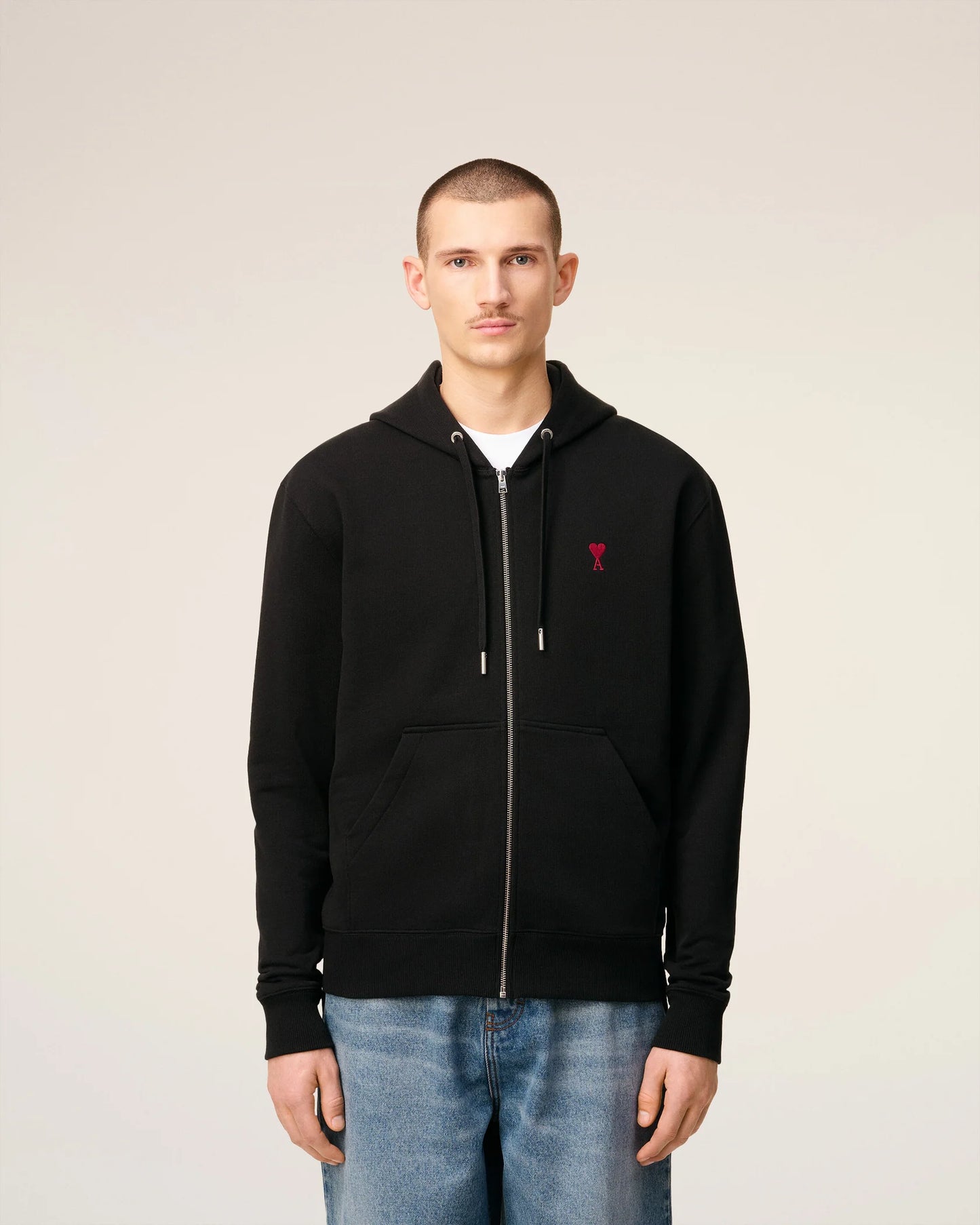 Felpa con cappuccio e zip Ami de Coeur in cotone nero