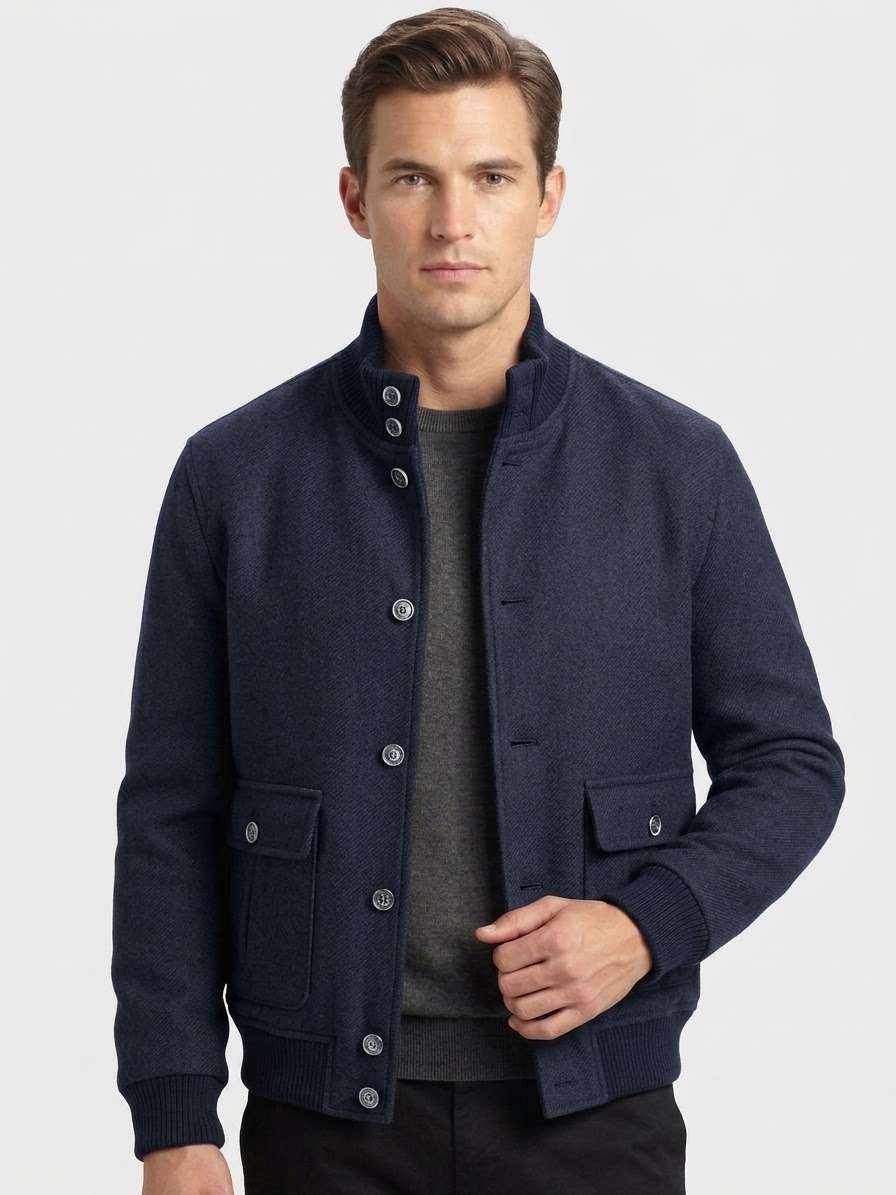 MARCO NILS Bomber Uomo in Misto Lana/Viscosa con Collo Alto