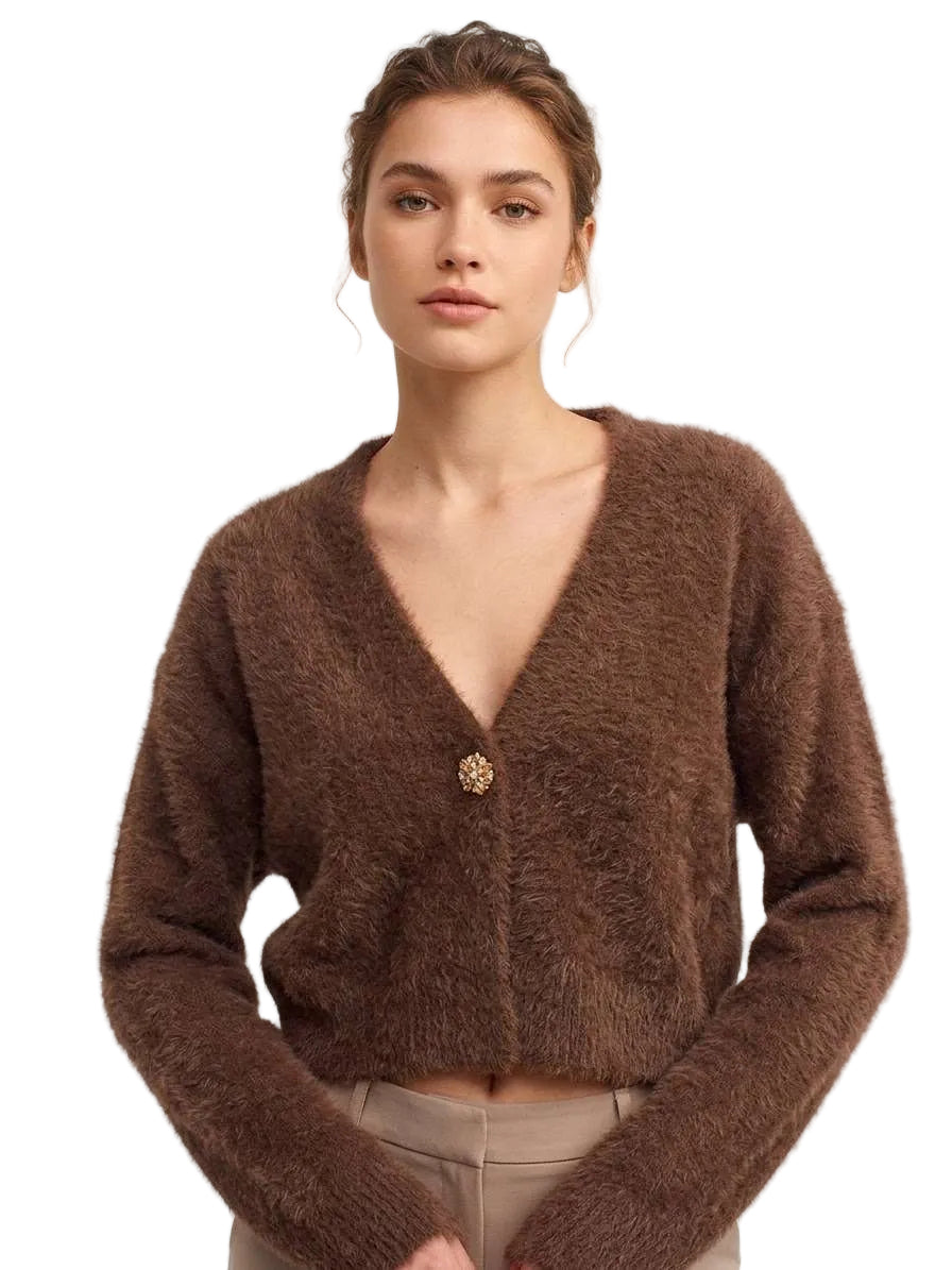 Cardigan Cropped "Cacao" con Bottone Gioiello