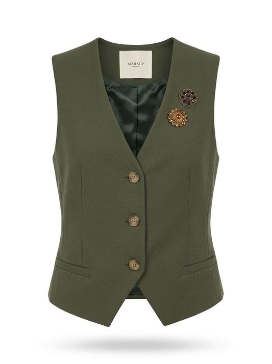 MARKUP Gilet in flanella pettinata con spille decorative