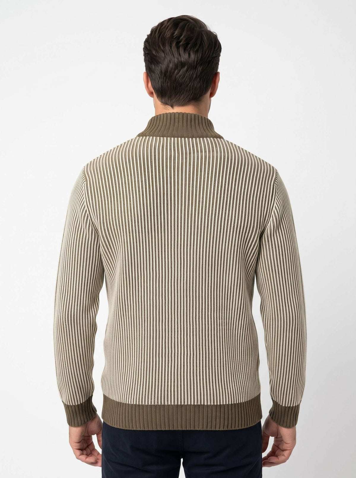 Cardigan Uomo a Coste Bicolore con Collo Alto