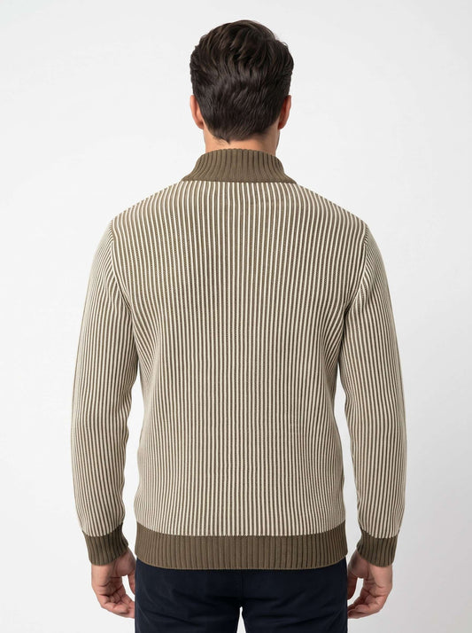 Cardigan Uomo a Coste Bicolore con Collo Alto