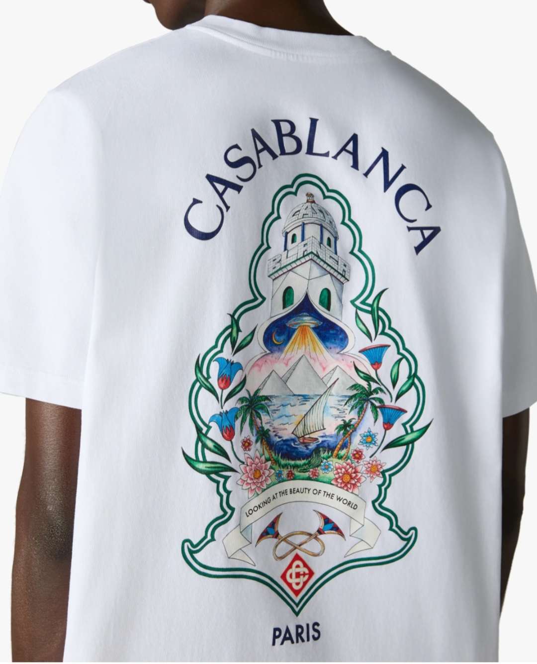 Casablanca White Hotel Emblem Short Sleeve T‑Shirt