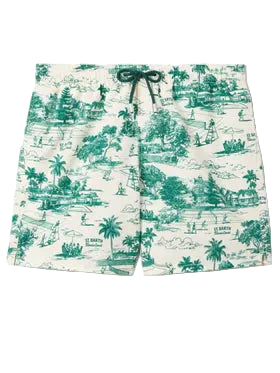 SAINT BARTH Costume mare Gustavia con stampa toile de jouy verde