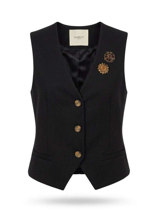 MARKUP Gilet in flanella pettinata con spille decorative