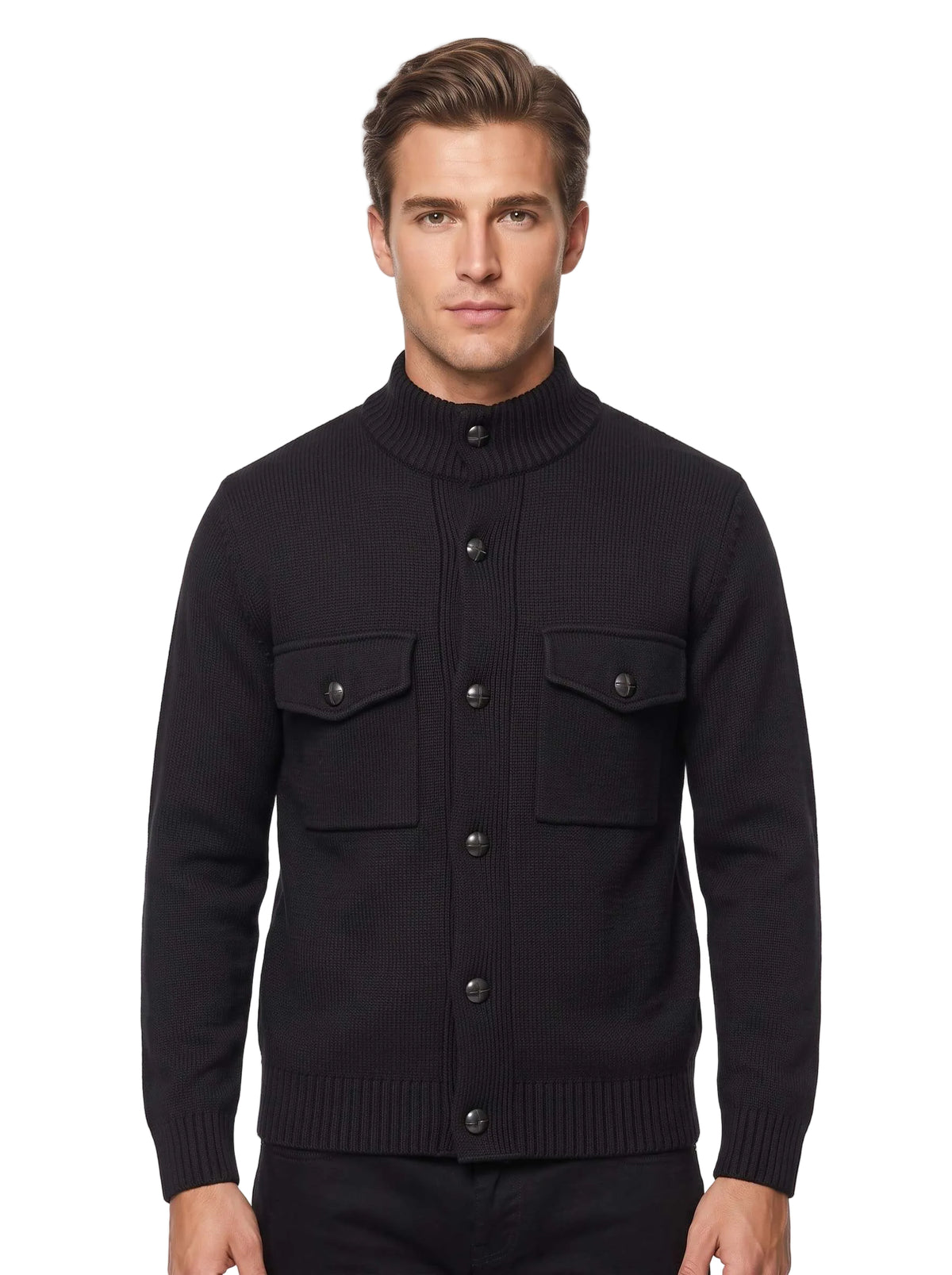 MU64 Cardigan Giacca Uomo in Maglia con Tasche Frontali