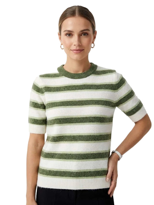 Maglia a Maniche Corte a Righe con Lana
