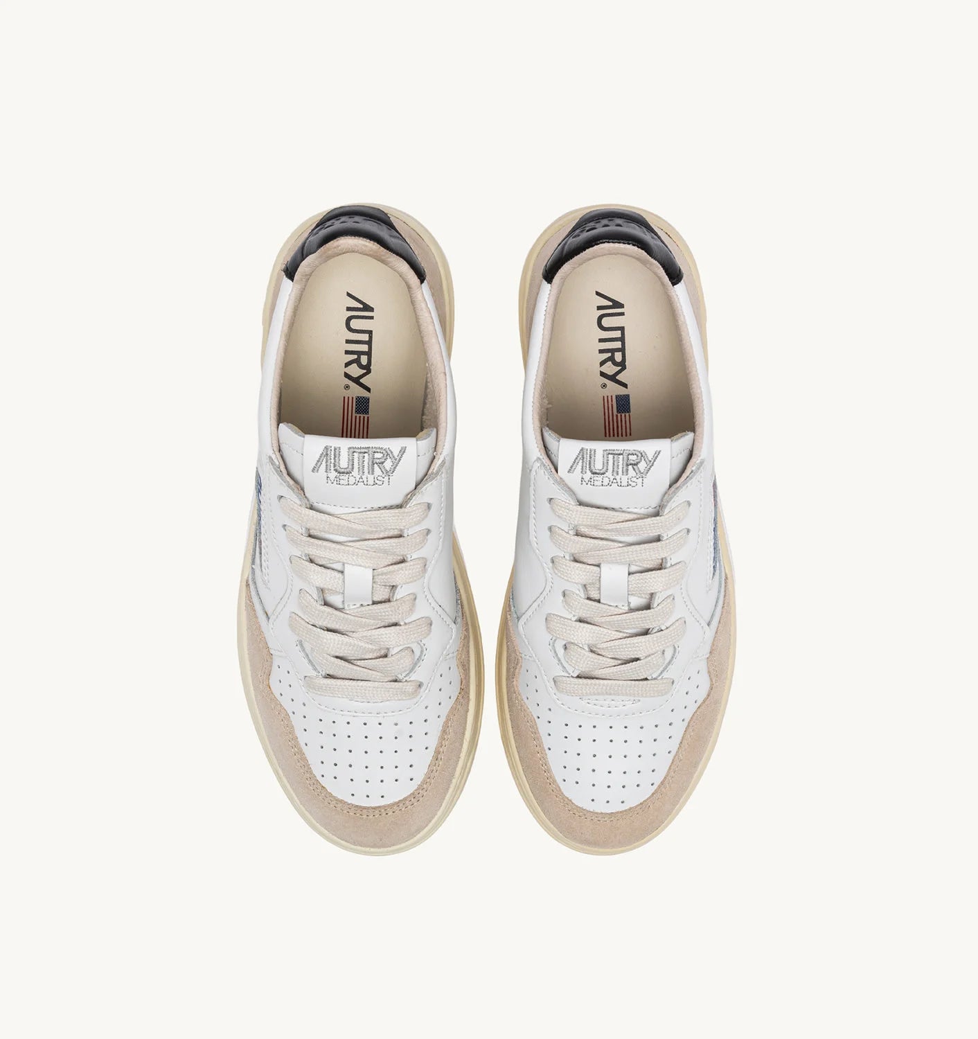 AUTRY SNEAKERS MEDALIST LOW IN PELLE BIANCA E NERA E SUEDE BEIGE