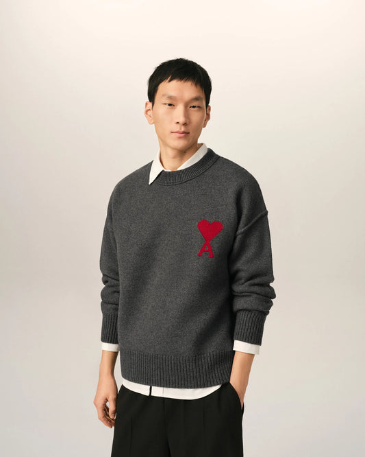 Maglione girocollo Ami de Cœur in lana grigia