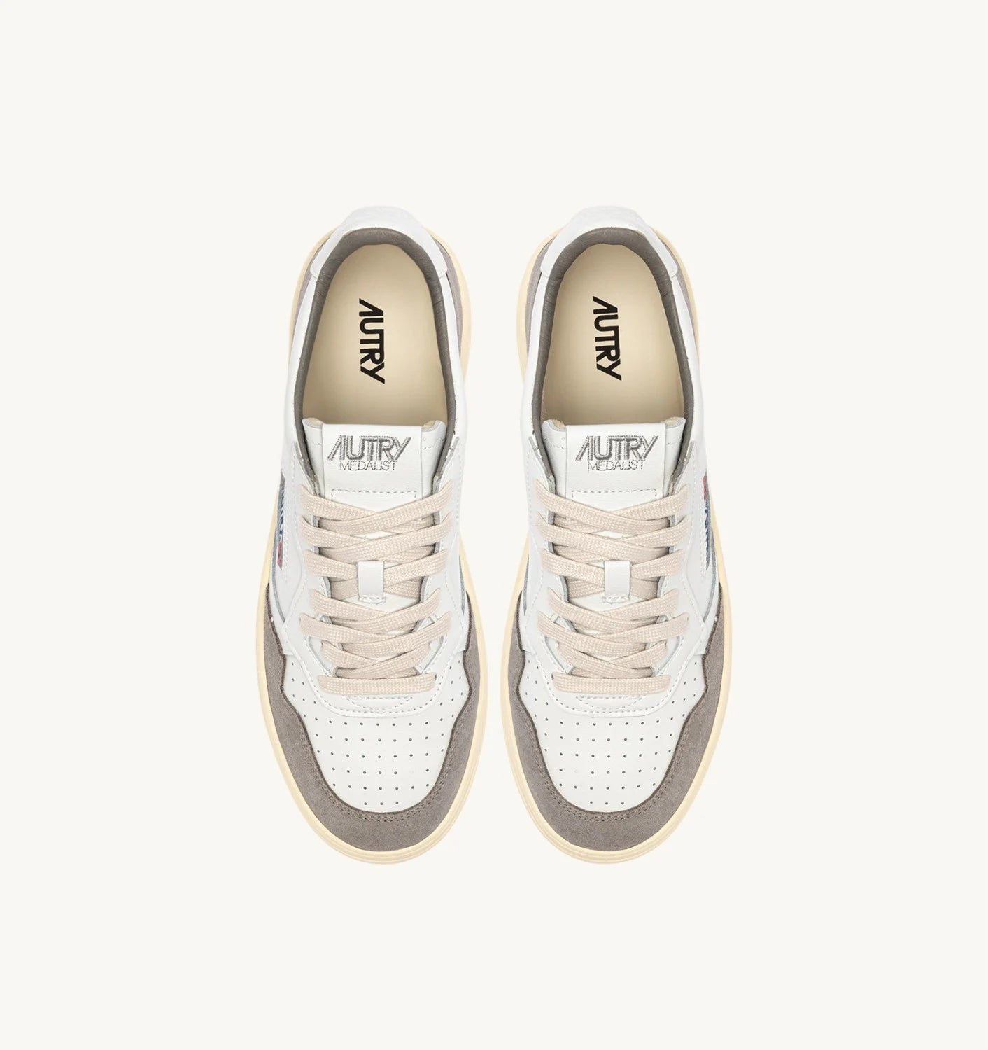 AUTRY SNEAKERS MEDALIST LOW IN PELLE BIANCA E SUEDE CEMENTO