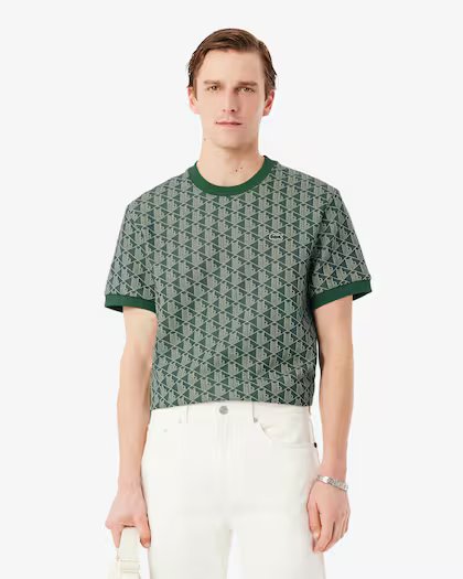 LACOSTE T-shirt Classic fit con monogramma jacquard