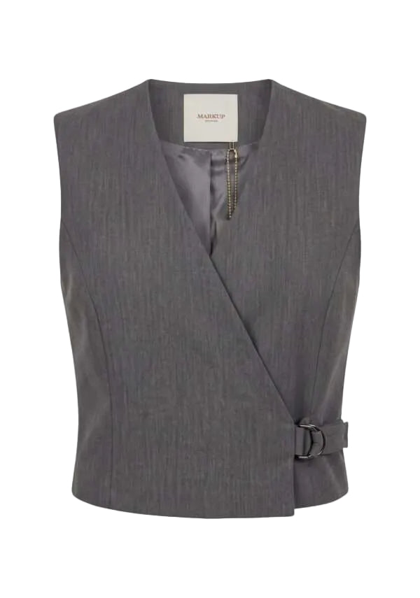 Gilet in flanella pettinata con cintura laterale
