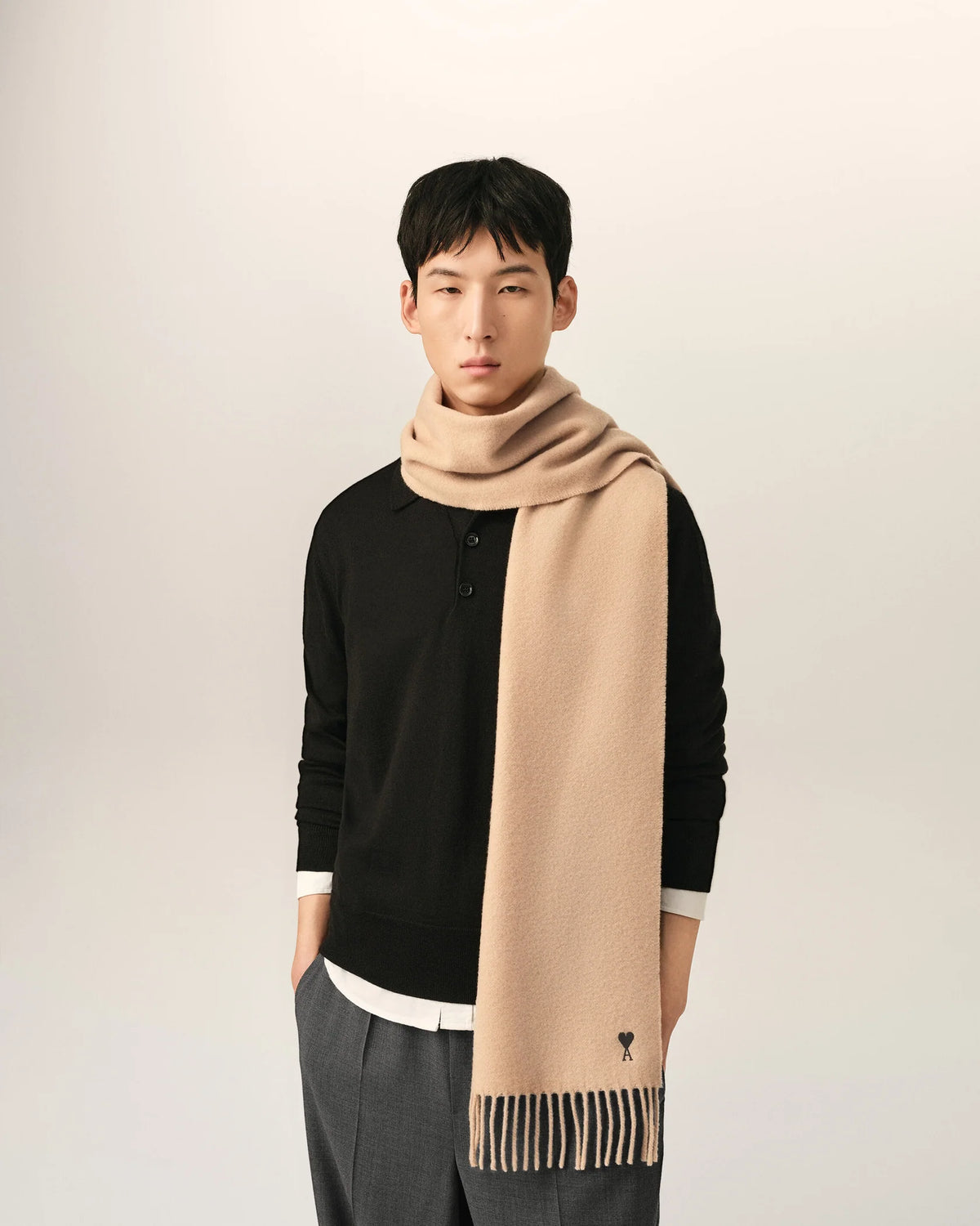 Sciarpa Ami de Cœur in lana beige