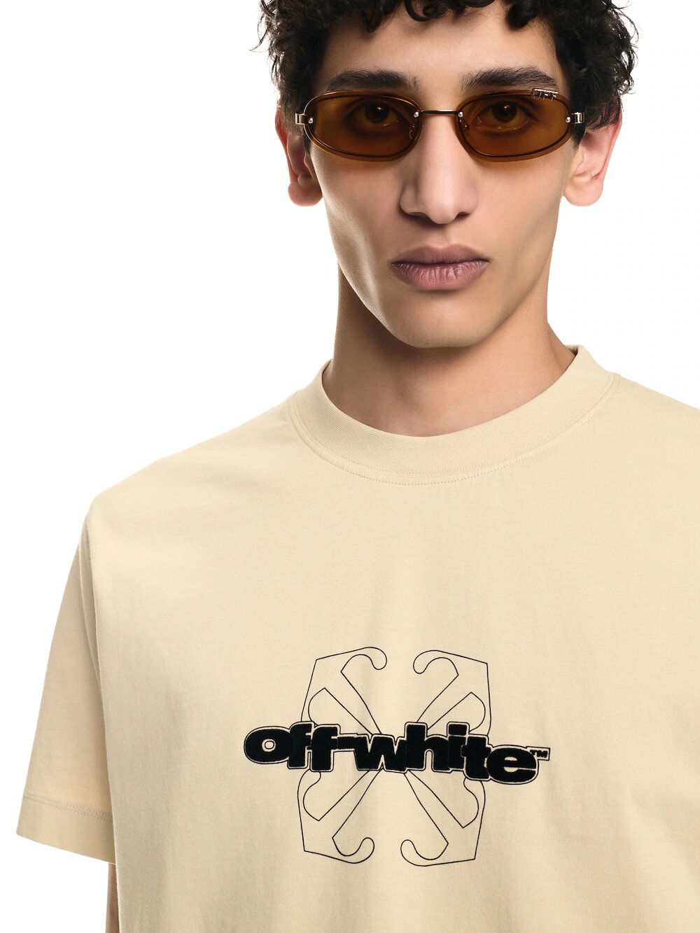OFF-WHITE T-shirt slim beige con logo floccato e motivo arrow