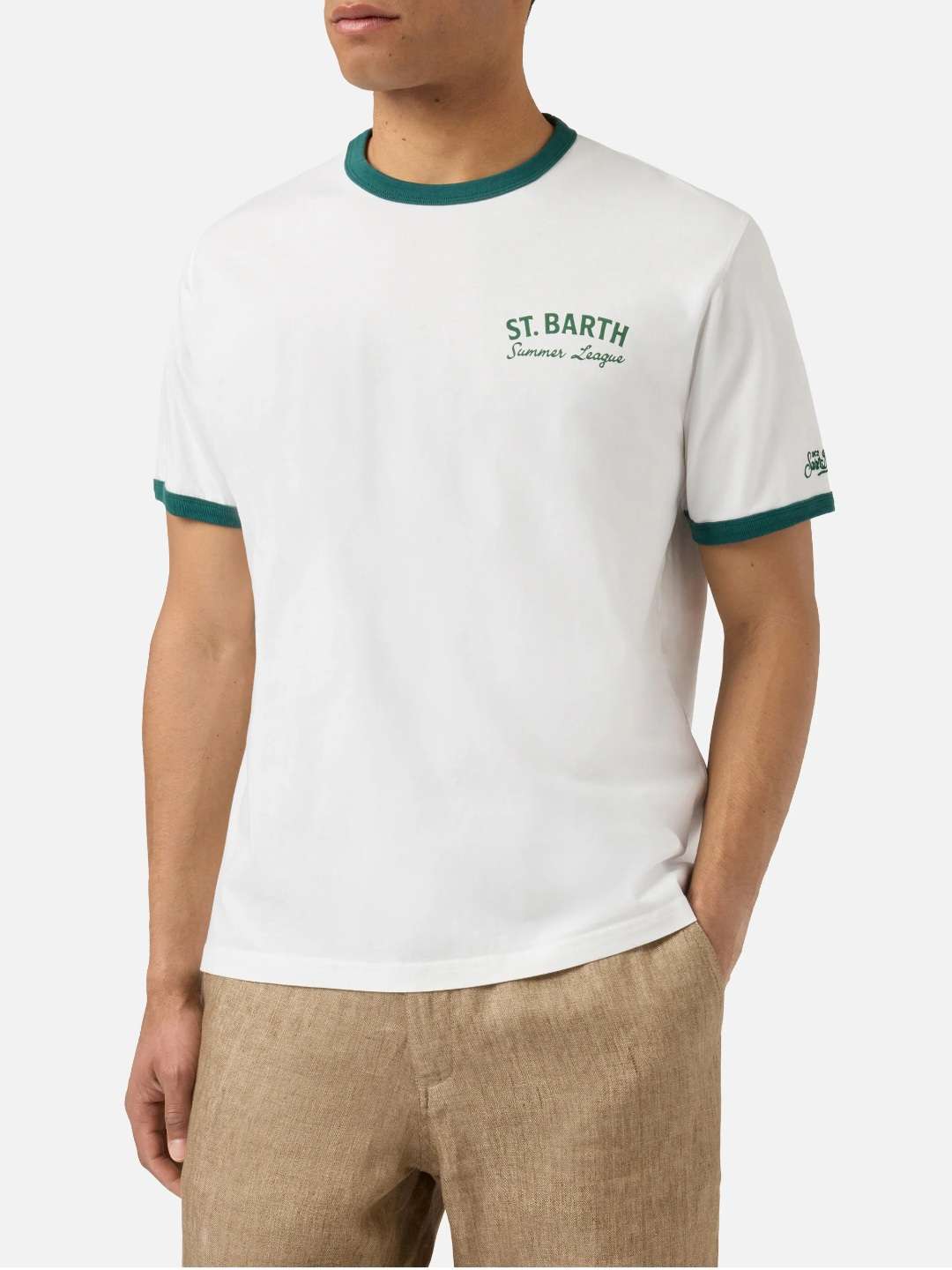 SAINT BARTH T-shirt Dean panna con stampa Tennis League e maxi grafica sul retro