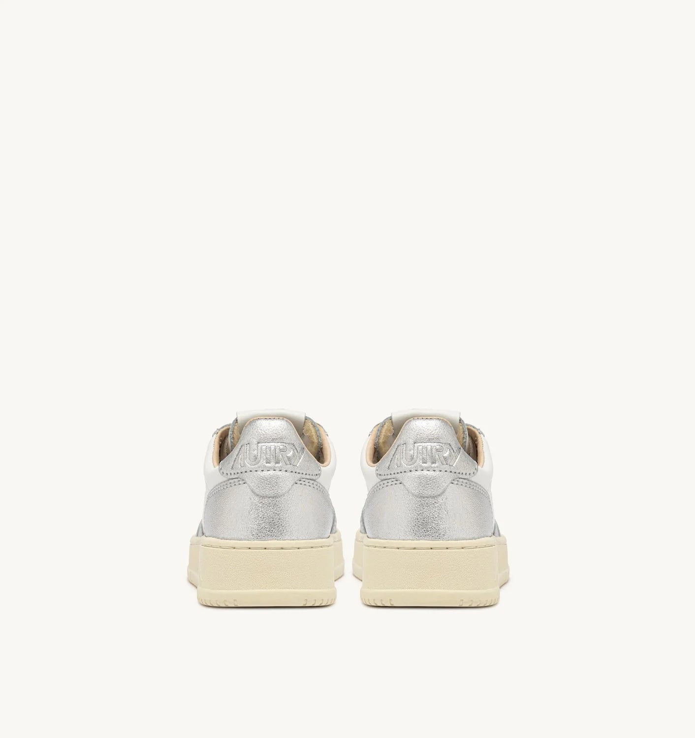 AUTRY SNEAKERS MEDALIST LOW BICOLOR IN PELLE BIANCA E METALLIZZATA ARGENTO
