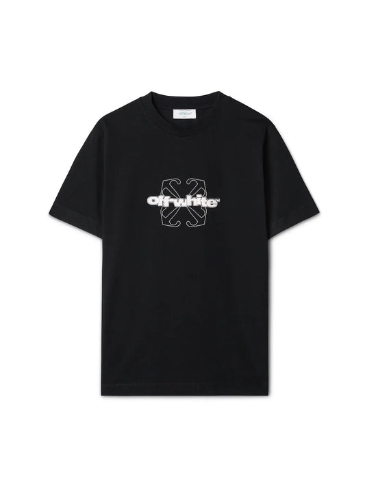 OFF-WHITE T-shirt slim nera con logo floccato e motivo arrow