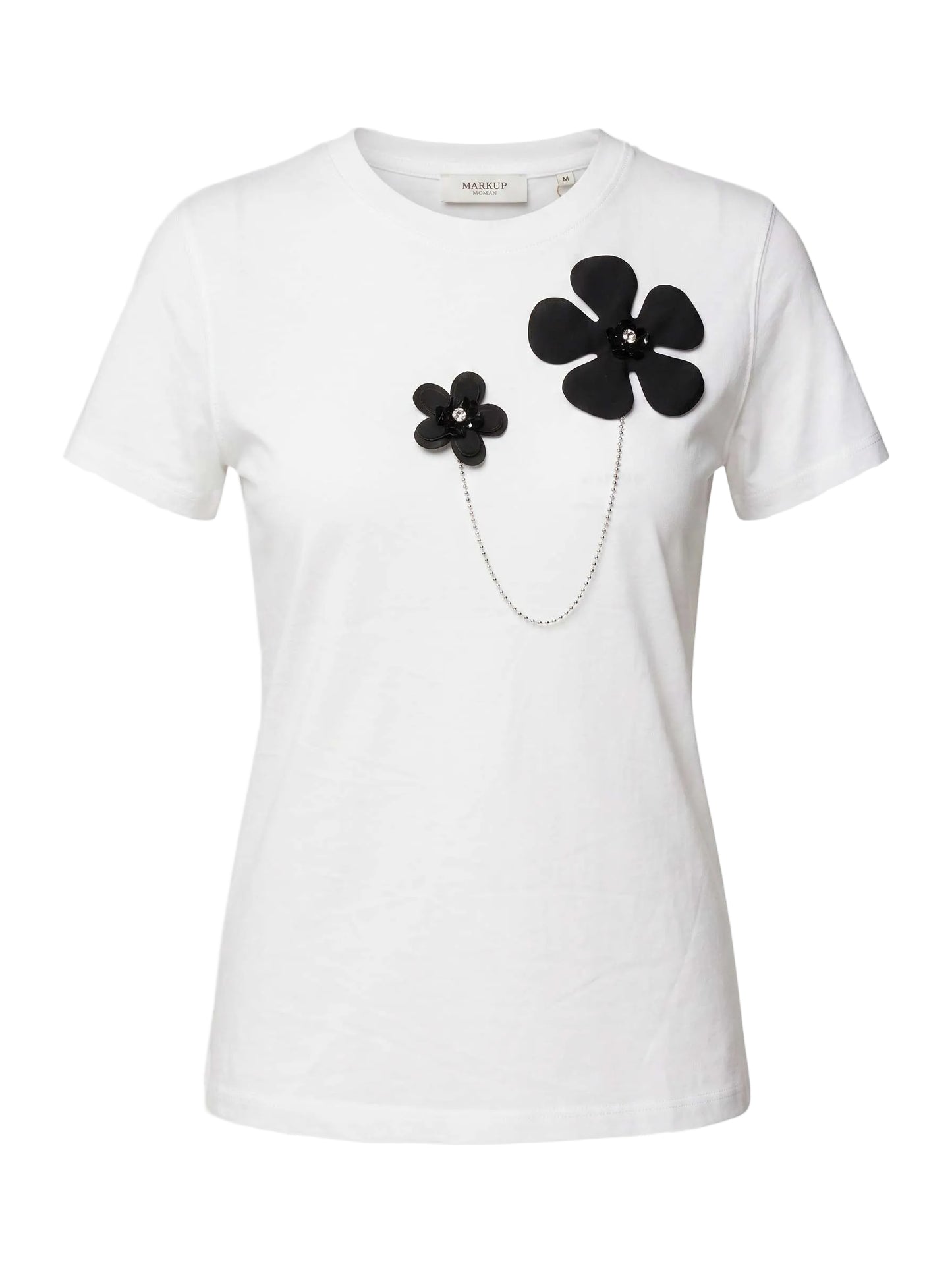 T-shirt girocollo in jersey con spilla decorativa