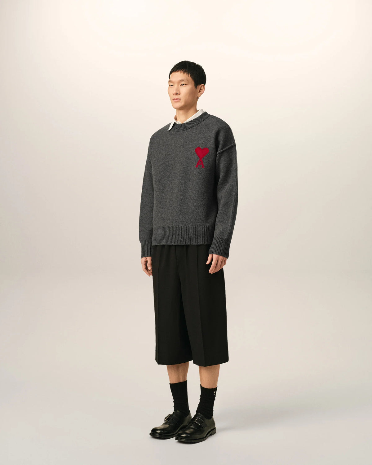 Maglione girocollo Ami de Cœur in lana grigia